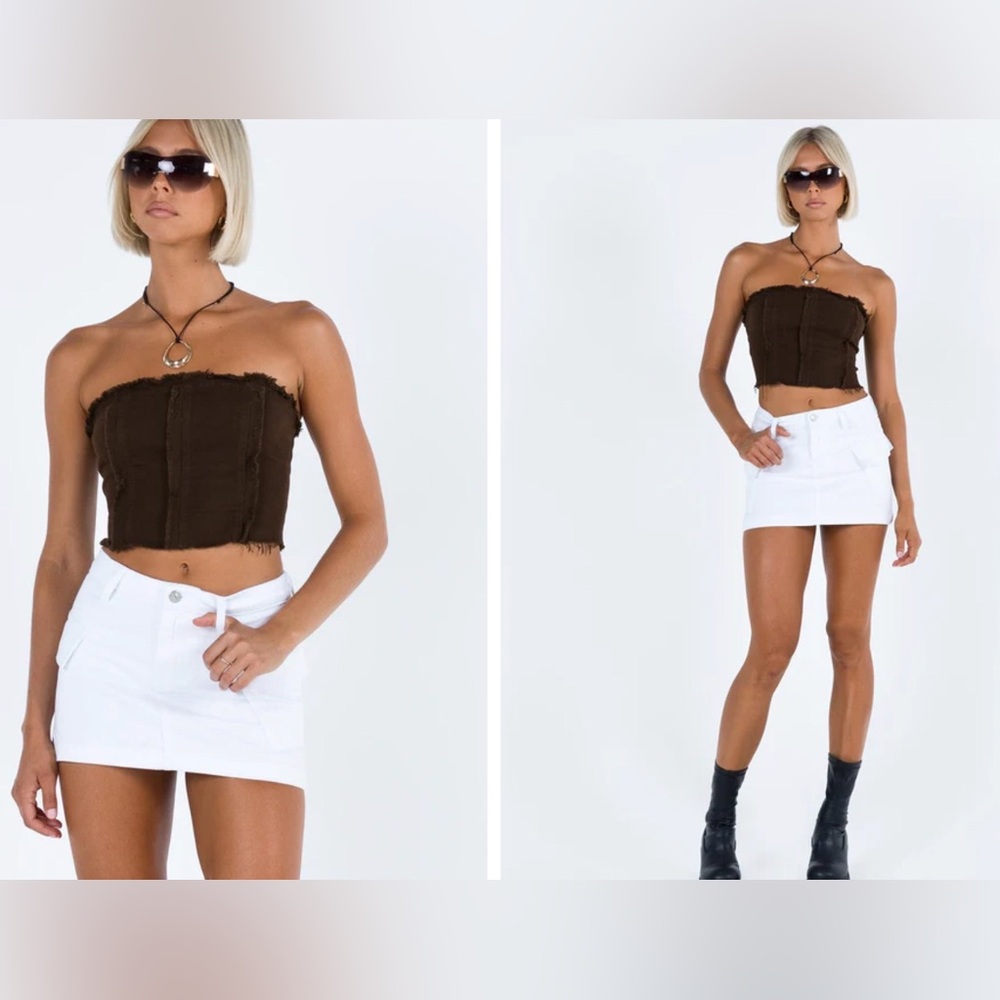 Princess Polly Cargo White Denim Mini Skirt